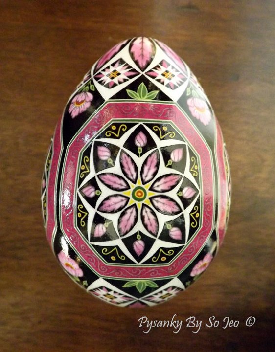 Pink Octagons Ukrainian Easter Egg Pysanky by So Jeo